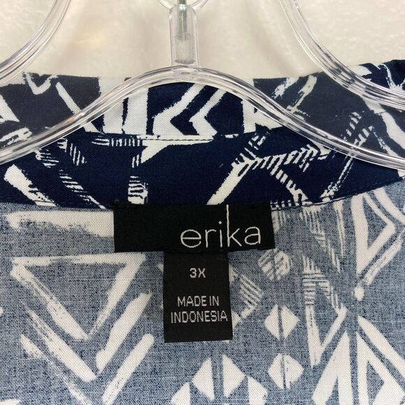 Erika NWT Womens Button Front Shirt Size 3X Blue White Geometric Shoulder Detail - Picture 7 of 10